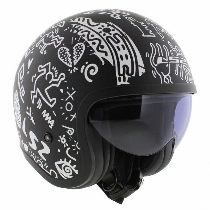 LS2 OF599 SPITFIRE II TRIBAL MATT BLACK WHITE atviras šalmas L
