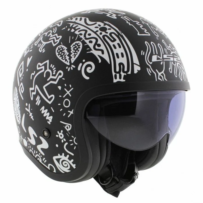 LS2 OF599 SPITFIRE II TRIBAL MATT BLACK WHITE atviras šalmas XS