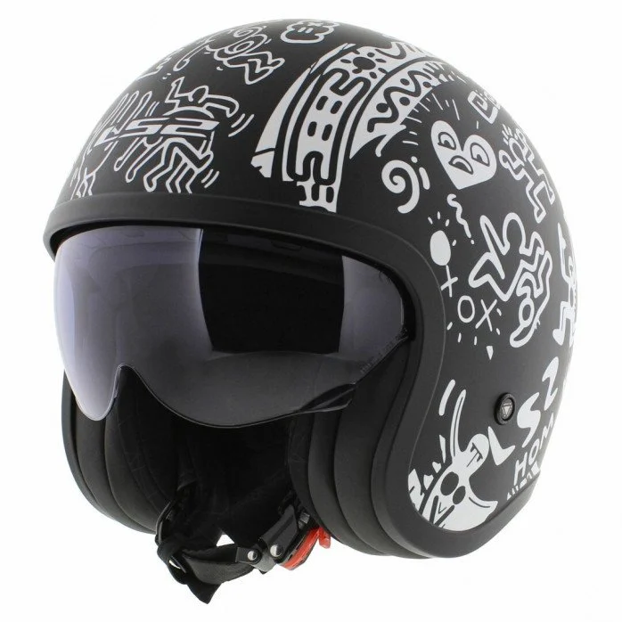 LS2 OF599 SPITFIRE II TRIBAL MATT BLACK WHITE atviras šalmas XS