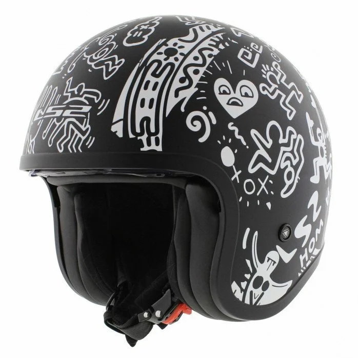 LS2 OF599 SPITFIRE II TRIBAL MATT BLACK WHITE atviras šalmas XS