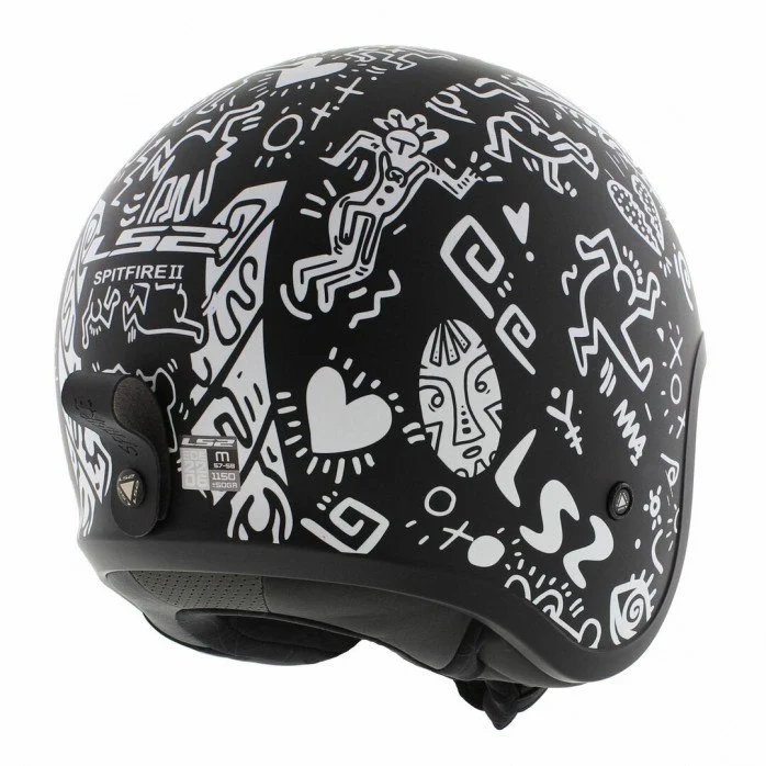 LS2 OF599 SPITFIRE II TRIBAL MATT BLACK WHITE atviras šalmas XS