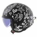 LS2 OF599 SPITFIRE II TRIBAL MATT BLACK WHITE atviras šalmas XS