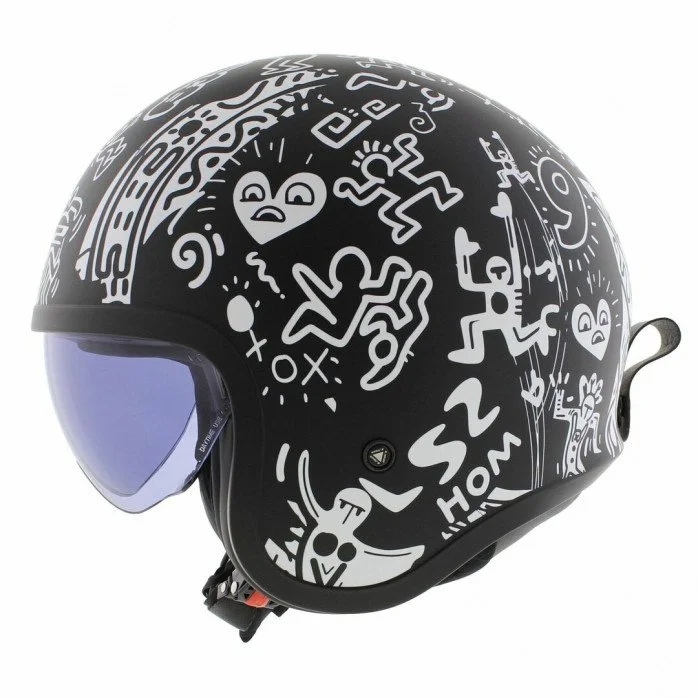LS2 OF599 SPITFIRE II TRIBAL MATT BLACK WHITE atviras šalmas XS