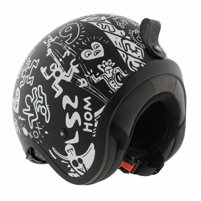LS2 OF599 SPITFIRE II TRIBAL MATT BLACK WHITE atviras šalmas XS