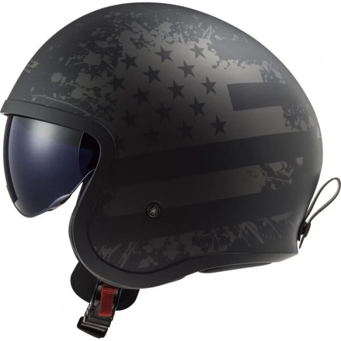 LS2 OF599 SPITFIRE II MATT BLACK FLAG atviras šalmas XXL