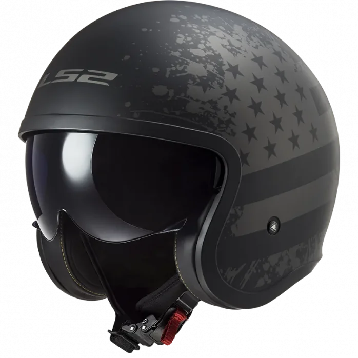 LS2 OF599 SPITFIRE II MATT BLACK FLAG atviras šalmas XXL