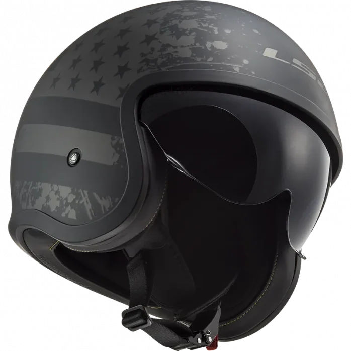 LS2 OF599 SPITFIRE II MATT BLACK FLAG atviras šalmas XXL