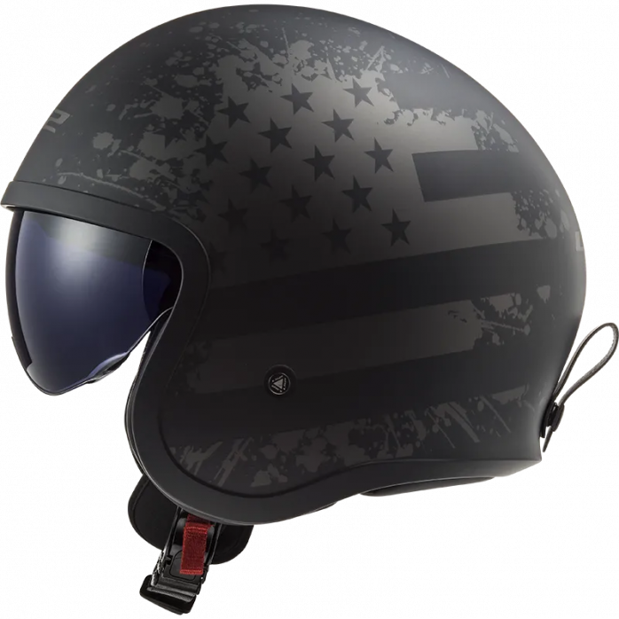 LS2 OF599 SPITFIRE II MATT BLACK FLAG atviras šalmas XL