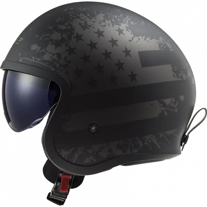 LS2 OF599 SPITFIRE II MATT BLACK FLAG atviras šalmas XXL
