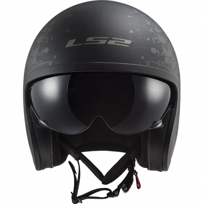 LS2 OF599 SPITFIRE II MATT BLACK FLAG atviras šalmas XXL