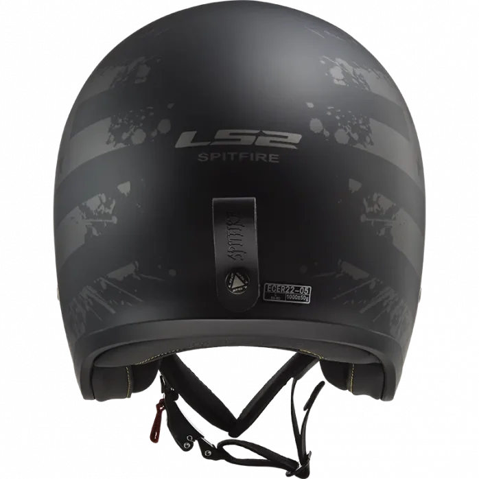 LS2 OF599 SPITFIRE II MATT BLACK FLAG atviras šalmas XXL