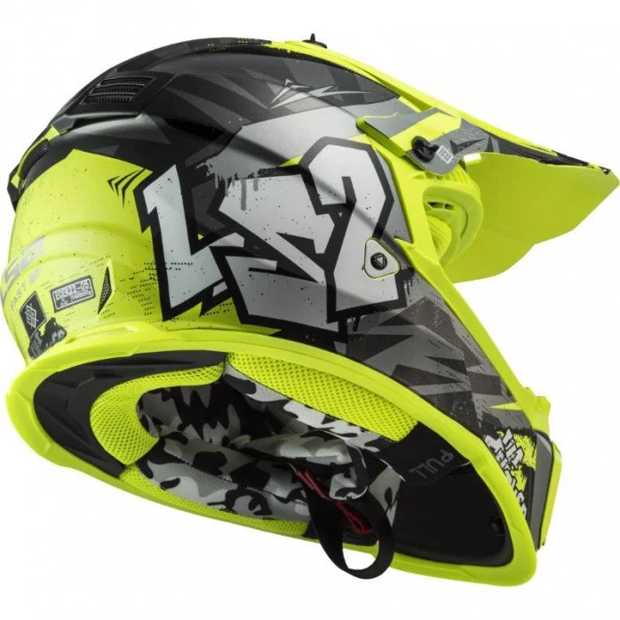 LS2 MX437 FAS EVO II MINI CRUSHER BLACK YELLOW vaikiškas krosinis šalmas S