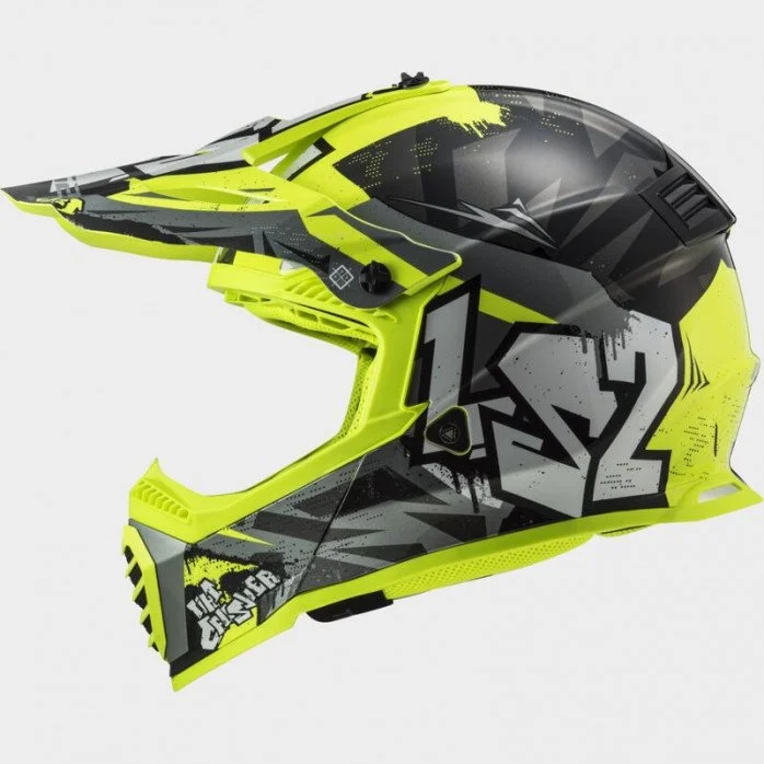 LS2 MX437 FAS EVO II MINI CRUSHER BLACK YELLOW vaikiškas krosinis šalmas S