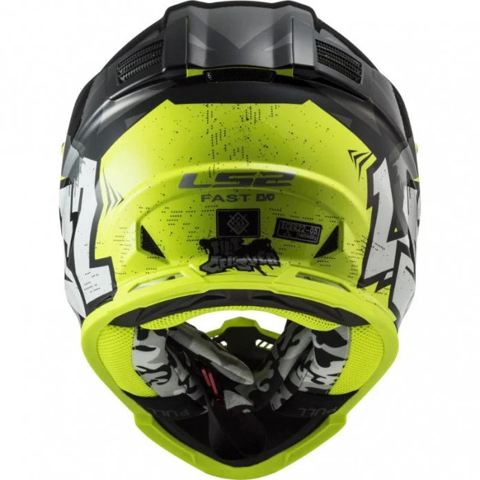 LS2 MX437 FAS EVO II MINI CRUSHER BLACK YELLOW vaikiškas krosinis šalmas S