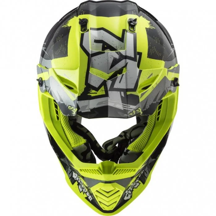 LS2 MX437 FAS EVO II MINI CRUSHER BLACK YELLOW vaikiškas krosinis šalmas S