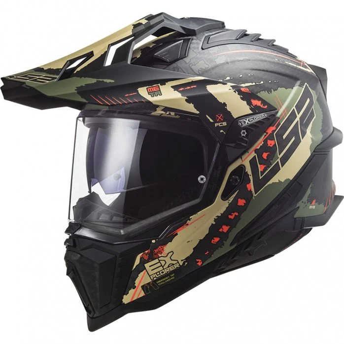 LS2 MX701 C EXPLORER CARBON EXTEND MATT MILITARY GREEN ADVENTURE ŠALMAS M