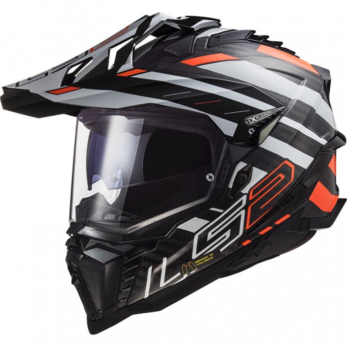 LS2 MX701 EXPLORER CARBON EDGE ADVENTURE ŠALMAS - JUODA/ORANŽINĖ - XS