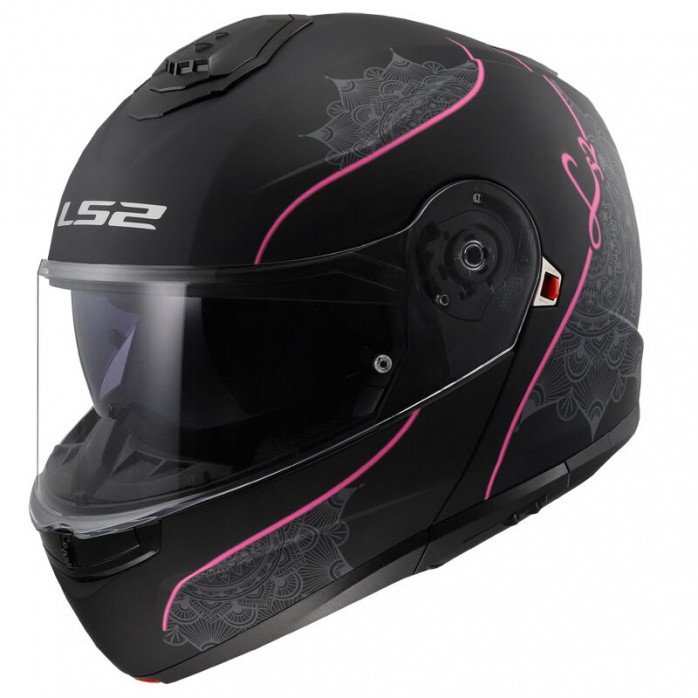 LS2 FF908 STROBE II LUX M.BLACK PINK MODULINIS ŠALMAS XS