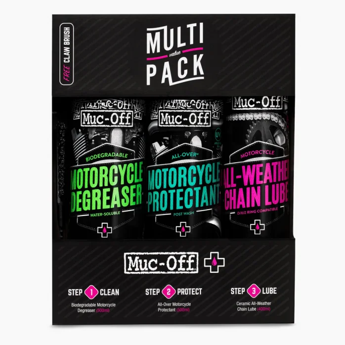 MUC-OFF Multi Pack grandinei ir motociklui (Ploviklis. grandinės alyva. apsauga ir spec šepetukas)
