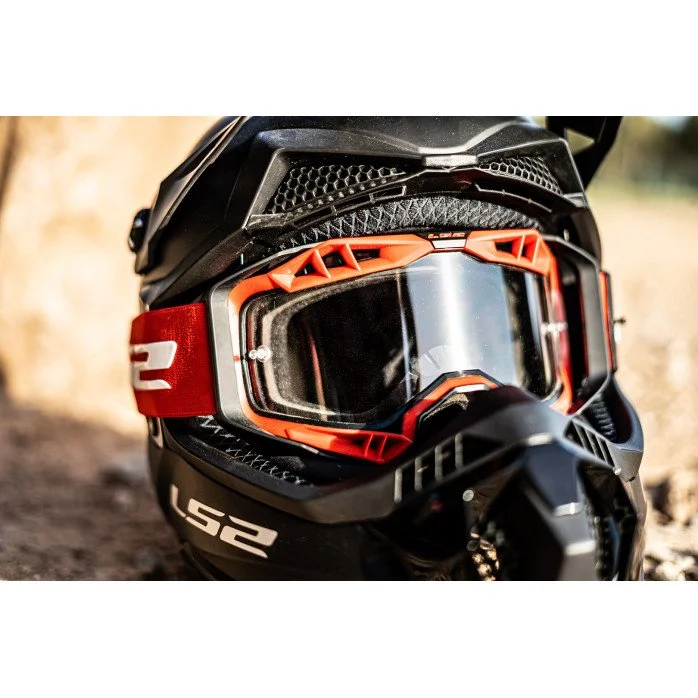 LS2 AURA ENDURO SERIES MOTOKROSO AKINIAI SU SKAIDRIU STIKLIUKU - RAUDONA