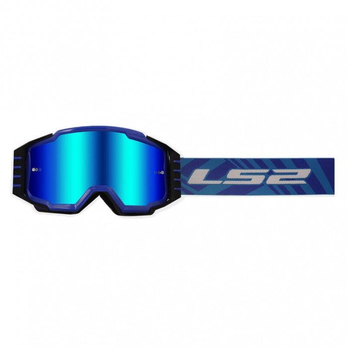 LS2 CHARGER PRO motokroso akiniai su mėlynu iridiniu stikliuku