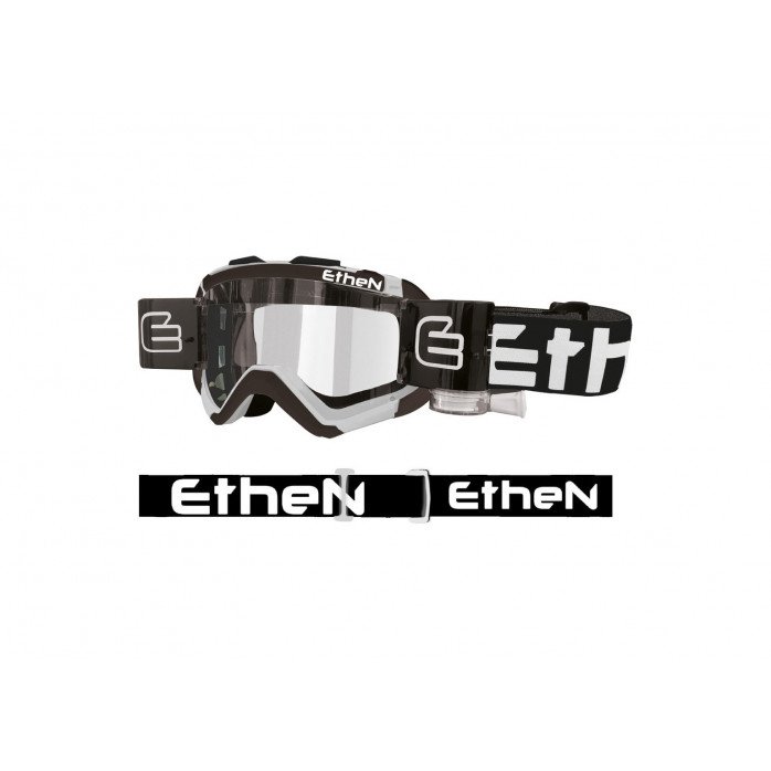 ETHEN MUD0516 MUD MASK 05R su roll off sistema motokroso akiniai juoda/balta 50mm