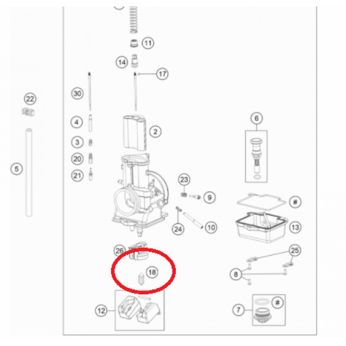 KARBIURATORIAUS ADATA SU LIZDU KTM SX/EXC 125-300 2017 55431020000